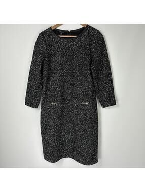 Talbots Shift Dress 10 Black Bouclé Knit Tweed 3/4 Sleeve Holiday Classic